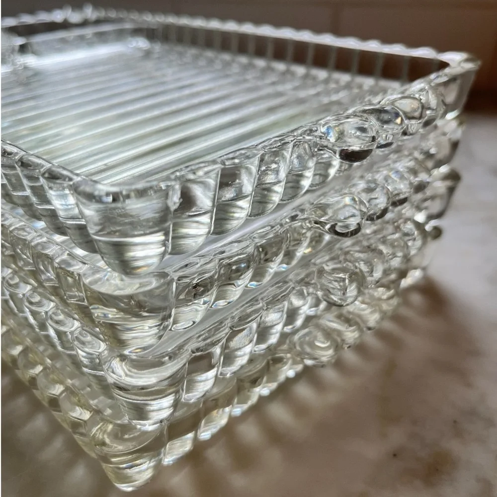 Pair of 2 Vintage Bubble Glass Sectioned Organizer Tray